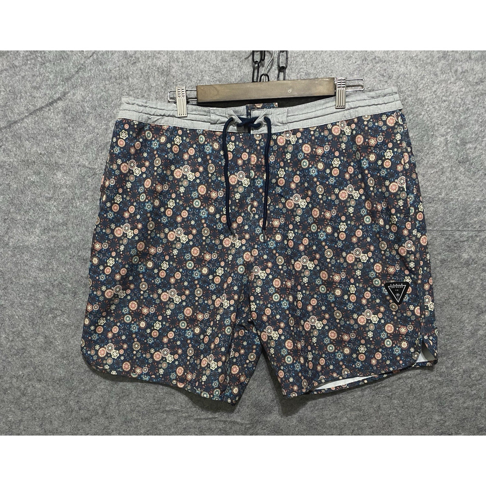Ronin Board Shorts Mens Sz 39 / 40 Blue Geometric Floral‎ Pocket Stretch